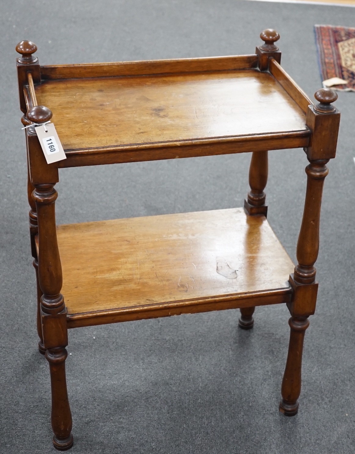 The upper part of a Victorian mahogany whatnot with galleried top, width 59cm, depth 39cm, height 83cm.